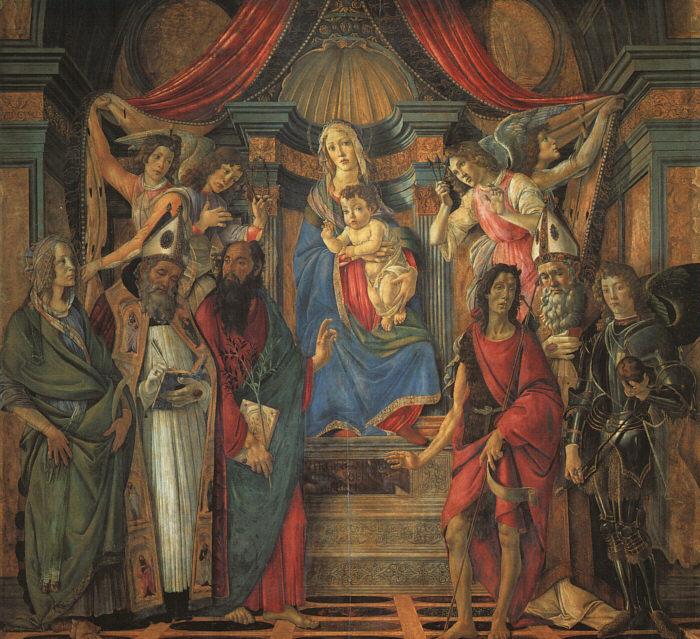 BOTTICELLI, Sandro San Barnaba Altarpiece (Madonna Enthroned with Saints) gfj oil painting image